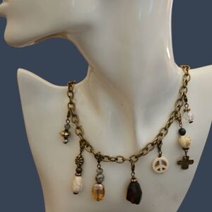 Vintage Bronze Oval Link Chain Removable Boho Hippie Charm Necklace